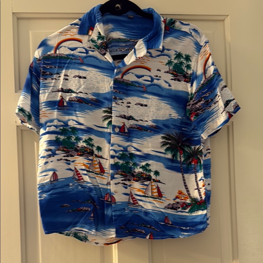 Tropical Blue and White boys Shirt